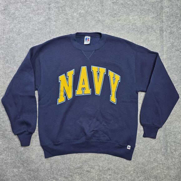 Vintage Navy Midshipmen Sweatshirt Mens Blue Yellow NCAA College Russell 90s - Picture 1 of 11